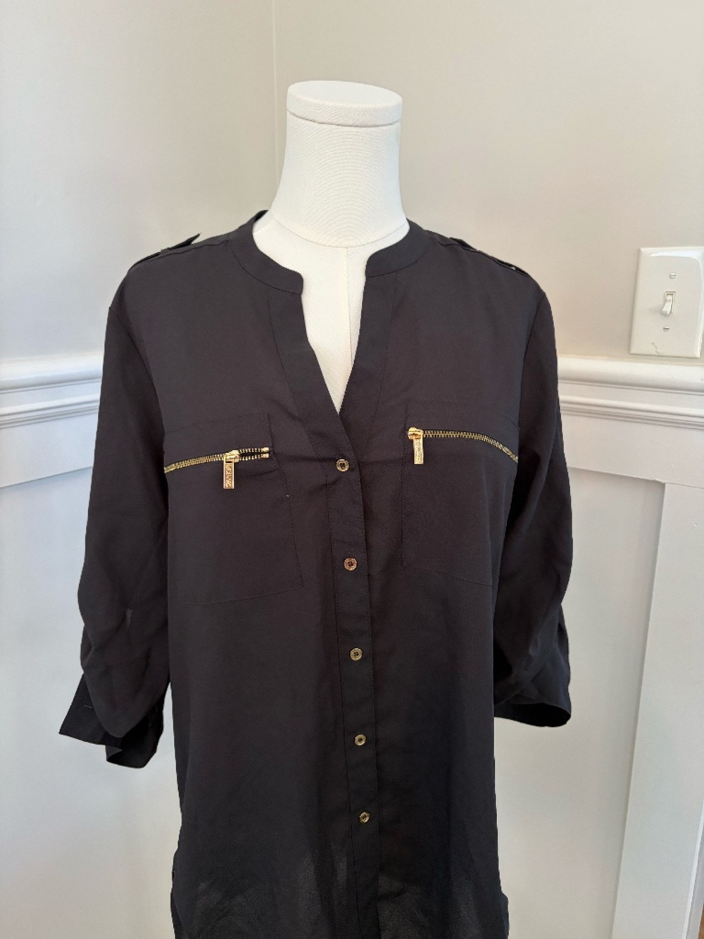 ✨ Calvin Klein Black Zip Pocket Blouse | Gold Hardware | Size [add size]